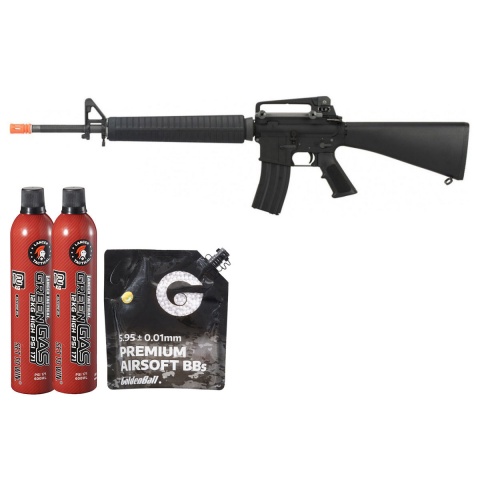 WE Tech M16A3 Open Bolt Full Metal Gas Blowback Airsoft GBBR Rifle - (Black) Green Gas Combo