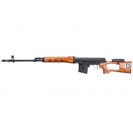 Atlas Custom Works SVD Dragunov Spring Powered Airsoft Sniper Rifle w/ Fixed Sportsman Stock - (Wood)