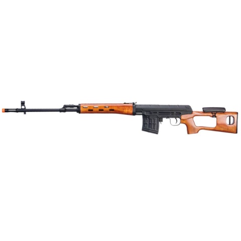Atlas Custom Works SVD Dragunov Spring Powered Airsoft Sniper Rifle w/ Fixed Sportsman Stock - (Wood)