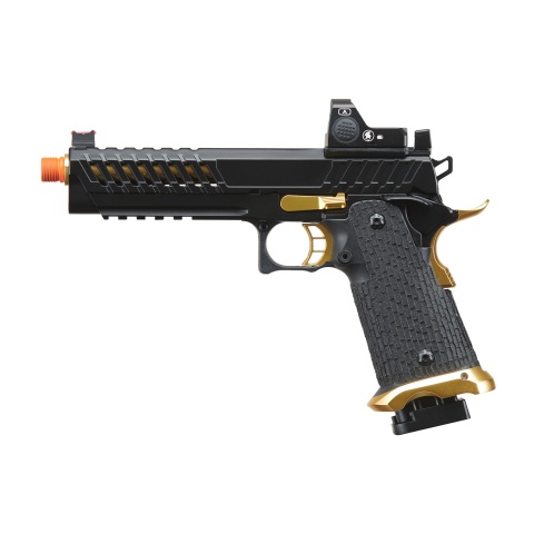 Lancer Tactical Knightshade Hi-Capa Gas Blowback Airsoft Pistol w/ Red Dot Sight (Color: Black & Gold)