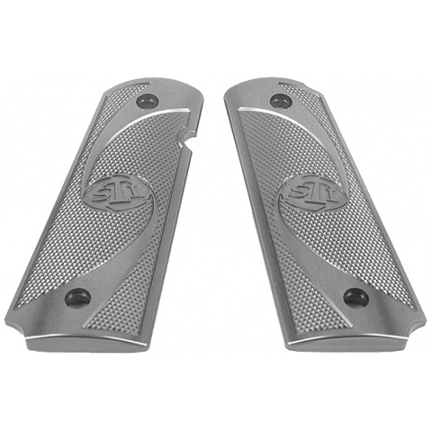 Airsoft Masterpiece STI Styled 1911 Aluminum Grip Plate Type 2 - TITANIUM GRAY