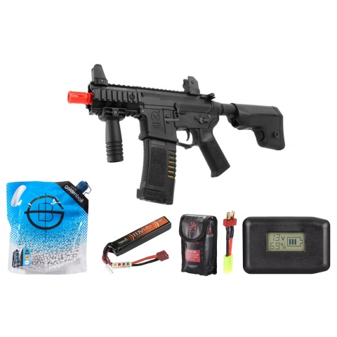 Ares Amoeba M4 Stubby Combat Gear AM-007 CQB Airsoft AEG Rifle - Battery/Adapter/Charger Combo - (Black)