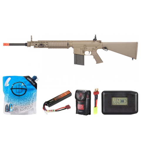 Ares SR25 RIS Sniper Airsoft AEG Rifle - Battery/Adapter/Charger Combo - (Tan)