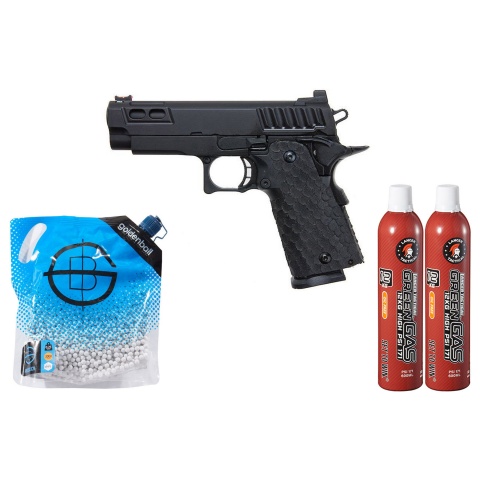 Army Armament R607 Hi-Capa Gas Blowback Airsoft Pistol - Green Gas Combo - (Black)