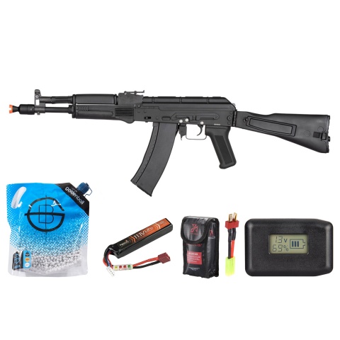 Double Bell Ak-105 Airsoft Aeg Rifle W/ Foldable Stock - Battery/Adapter/Charger Combo - (Black)