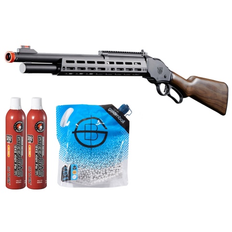 Golden Eagle Alpha Tactical Production A.T.87 Long Barrel Lever Action Gas Shotgun - Green Gas Combo - (Black)