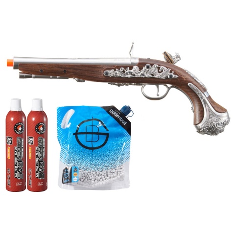 HFC George Washington Flintlock Airsoft Green Gas Powered Pistol - Green Gas Combo - (Silver)