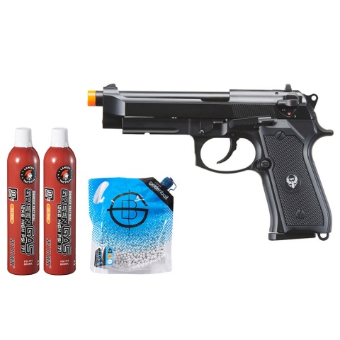 HFC Metal M9 Full-Automatic Gas Blowback Airsoft Pistol - Green Gas Combo - (Black)