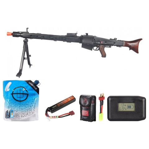 AGM LU-M42 Maschinengewehr MG42 Full Metal AEG Machine Gun W/ Drum Magazine - Battery/Adapter/Charger Combo