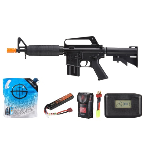 JAG Precision E&C Full Metal Xm177 Airsoft Gun - Battery/Adapter/Charger Combo - (Black)