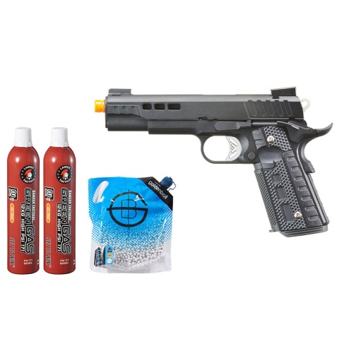 Ascend Airsoft KP1911 Custom Gas Blowback Airsoft Pistol - Green Gas Combo - (Black)