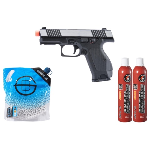 Kizuna Works KW-15k Gas Blowback Airsoft Pistol - Green Gas Combo - (Chrome/black)