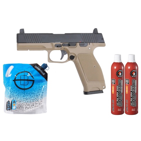 Kizuna Works MKW Full Sized Gas Blowback Airsoft Pistol - Green Gas Combo - (Tan/black)