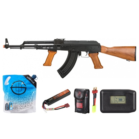 LCT LCKM63-AEG Lct Real Wood Full Metal Ak47 W/ Foregrip - Battery/Adapter/Charger Combo - (Black / Wood)