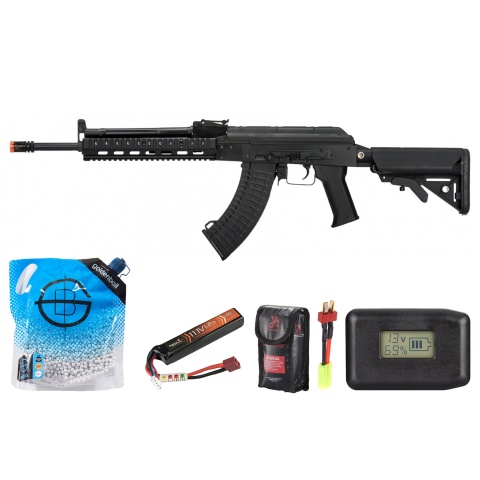 LCT TX MIG AEG Lct Airsoft Steel Tx-mig Rifle W/ Crane Stock - Battery/Adapter/Charger Combo - (Black)