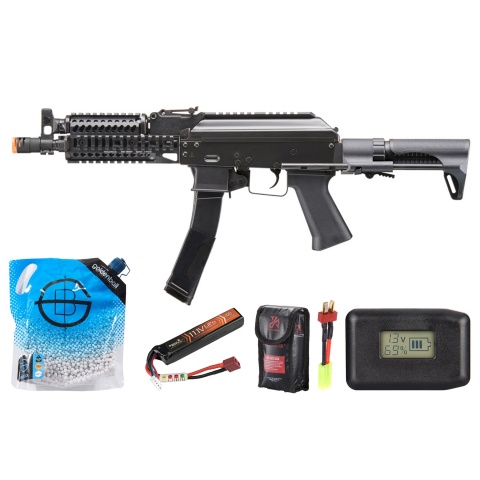 LCT 9mm PP-19 PDW AK Airsoft AEG Rifle W/ Picatinny Handguard - Battery/Adapter/Charger Combo - (Black)