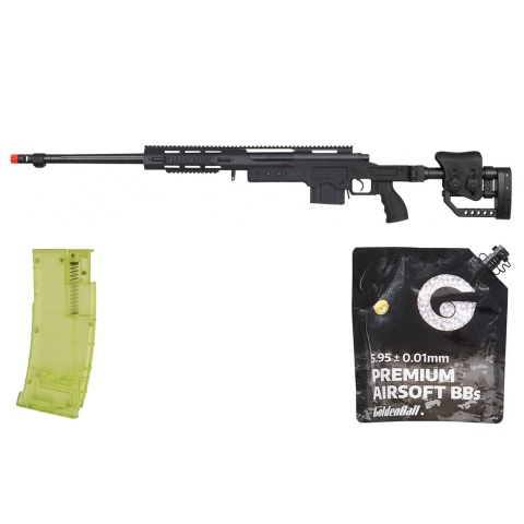 Well Airsoft MB4411 Bolt Action Sniper Rifle W/ Fluted Barrel - (Black) - BB/Sniper Bundle