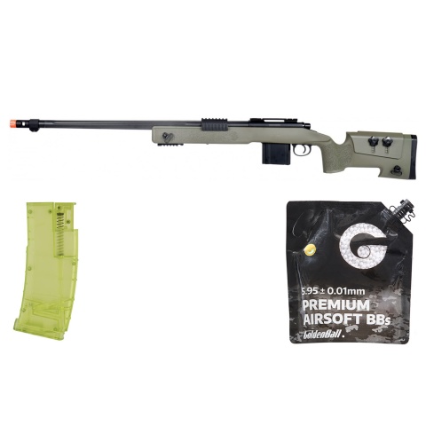 WellFire MB4416 M40A3 Bolt Action Airsoft Sniper Rifle - (OD Green) - BB/Sniper Bundle
