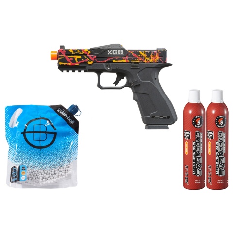 Poseidon CSI XG8 Gas Blow Back Aluminum Pistol - Green Gas Combo - (Red/orange/black Splash Anodized)