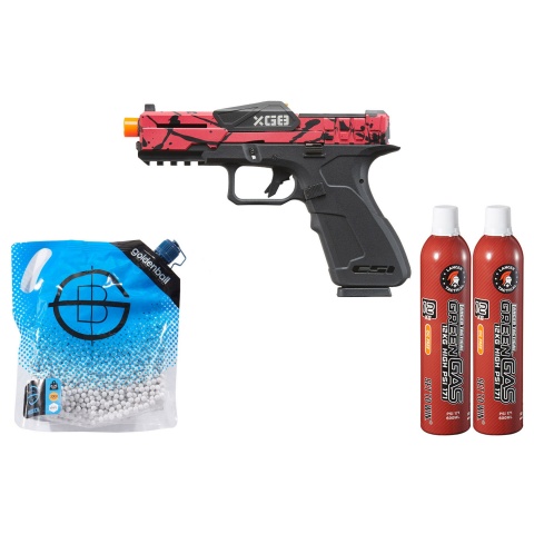 Poseidon CSI XG8 Gas Blow Back Aluminum Pistol - Green Gas Combo - (Red/black Splash Anodized)