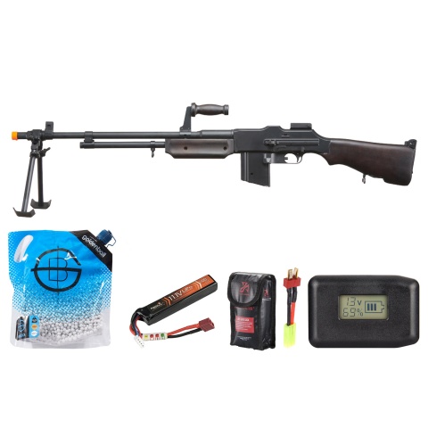 S&t Bar M1918 A2 Full Size Full Metal Airsoft Aeg Rifle W/ Steel Bipod - Battery/Adapter/Charger Combo - (Wood)
