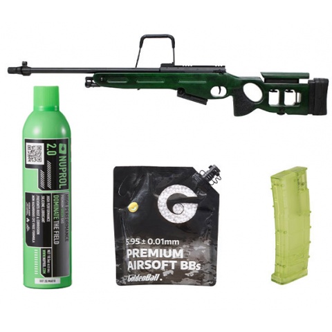 S&T SV-98 Spring Power Airsoft Rifle - (Real Wood/Green) W/ Green Gas/BB/Speed Loader Bundle