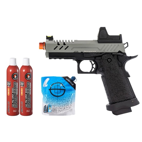 Vorsk Hi-Capa 3.8 Pro GBB Pistol w/ Red Dot Sight - (Gray/Black) Green Gas Combo