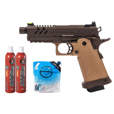 Vorsk Airsoft 3.8 Hi Capa Pro - (Tan/Bronze) Green Gas Combo