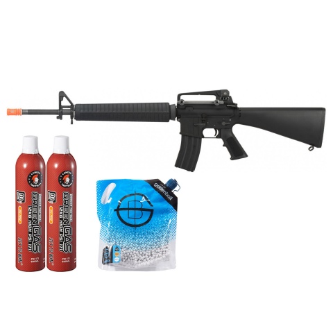 WE Tech M16A3 Open Bolt Full Metal Gas Blowback Airsoft GBBR Rifle - (Black) Green Gas Combo