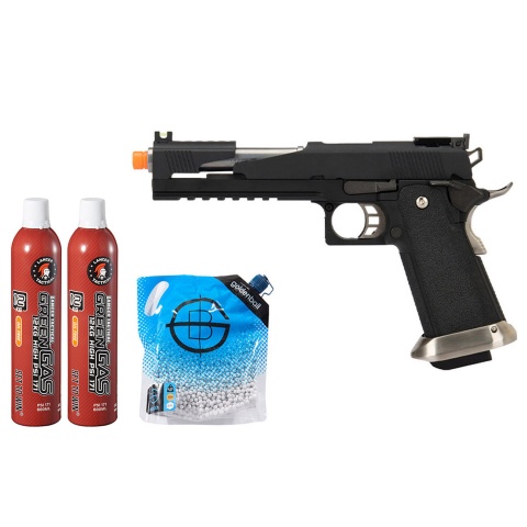 WE Tech 1911 Hi-Capa T-Rex Competition Gas Blowback Airsoft Pistol - Green Gas Combo - (Black/Silver)