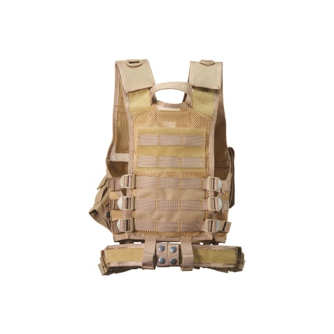 Lancer Tactical Airsoft Cross Draw Vest Youth Size w/ Holster - KHAKI