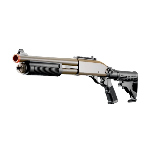 Golden Eagle M8871 3/6-Shot Pump Action CO2 Gas Airsoft Shotgun w/ Ghost Ring Iron Sights & M4 Crane Stock
