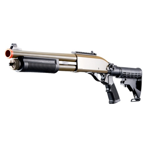 Golden Eagle M8871 3/6-Shot Pump Action Gas Airsoft Shotgun w/ Ghost Ring Iron Sights & M4 Crane Stock