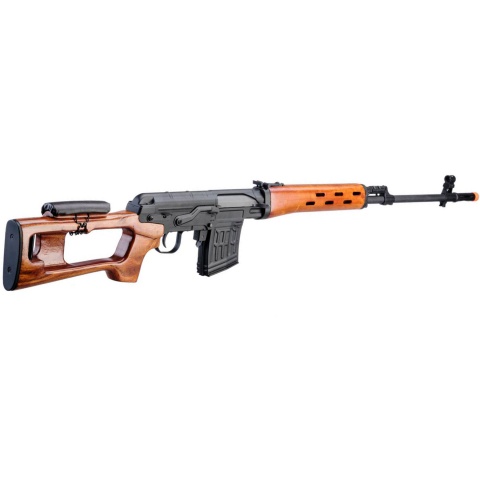 Atlas Custom Works SVD Dragunov Electric Airsoft Sniper Rifle w/ Real Wood Furniture & Fixed Sportsman Stock (Color: Black / Wood)