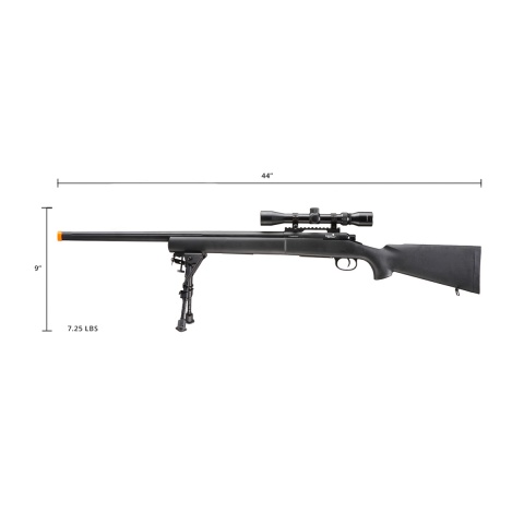 Lancer Tactical High FPS M24 Bolt Action Spring Powered Sniper Rifle w/ Scope & Bipod (Color: Black)