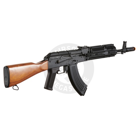 Lancer Tactical AK-Series AK-74M AEG Airsoft Rifle w/ Flash Hider ACW-228 Gas Tube Cover, ACW-229 Handguard, Wood Stock & SG-11B Mag - (Black)