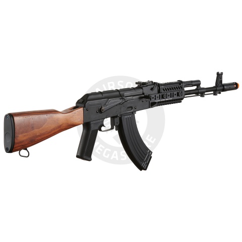 Lancer Tactical AK-Series AK-74M AEG Airsoft Rifle w/ Flash Hider ACW-272 Gas Tube Cover, ACW-273 Handguard, Wood Stock & SG-11B Mag - (Black)