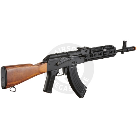 Lancer Tactical AK-Series AK-74M AEG Airsoft Rifle w/ Flash Hider, ACW-278 Gas Tube Cover, ACW-279 Handguard, Wood Stock & SG-11B Mag - (Black)