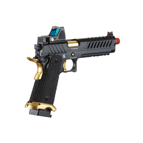 Lancer Tactical Knightshade Hi-Capa Gas Blowback Airsoft Pistol w/ Reflex Red Dot Sight (Color: Black & Gold)