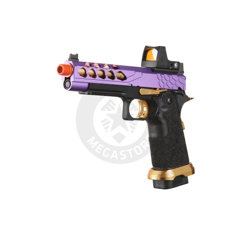 Lancer Tactical Stryk Hi-Capa 5.1 Gas Blowback Airsoft Pistol w/ Reflex Red Dot Sight - (Purple & Gold)