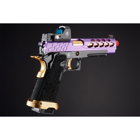 Lancer Tactical Stryk Hi-Capa 5.1 Gas Blowback Airsoft Pistol w/ Micro Red Dot Sight - (Purple & Gold)