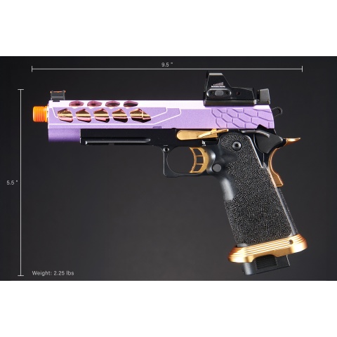 Lancer Tactical Stryk Hi-Capa 5.1 Gas Blowback Airsoft Pistol w/ Micro Red Dot Sight - (Purple & Gold)