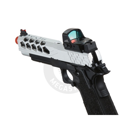 Lancer Tactical Stryk Hi-Capa 5.1 Gas Blowback Airsoft Pistol w/ Micro Red Dot Sight - (Black & Silver)