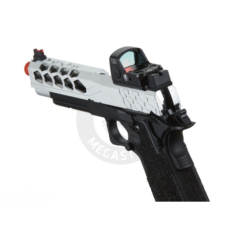 Lancer Tactical Stryk Hi-Capa 5.1 Gas Blowback Airsoft Pistol w/ Red Dot Sight - (Black & Silver)