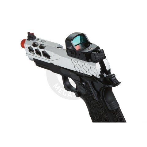 Lancer Tactical Stryk Hi-Capa 4.3 Gas Blowback Airsoft Pistol w/ Micro Red Dot Sight (Black & Silver)