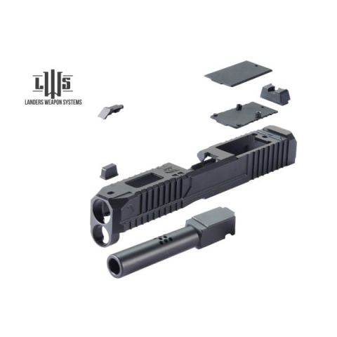 LWS X VEIL Tomahawk Glock 19 Gen5 GBB Slide Kit by Lancer Tactical for Elite Force Umarex Gen 5 Glock 19 Gas Blowback Pistols - (Black)