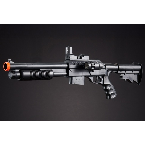 UKARMS M0581C Spring Shotgun with Pressure Switch Laser, Mock Red Dot Scope, Retractable LE Stock - (Black)