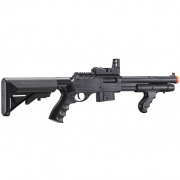 UK Arms Spring M0681D Spring Powered Pump Action Shotgun w/ Red Dot Sight, Flashlight, and Stock (Color: Black)