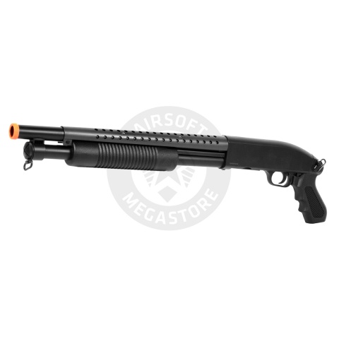 Double Eagle Airsoft Shotgun Metal with Tactical Pistol Grip - BLACK