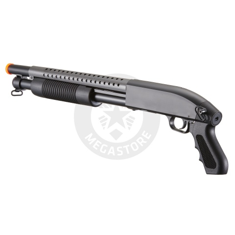 Double Eagle Airsoft Shotgun Metal with Tactical Pistol Grip - BLACK